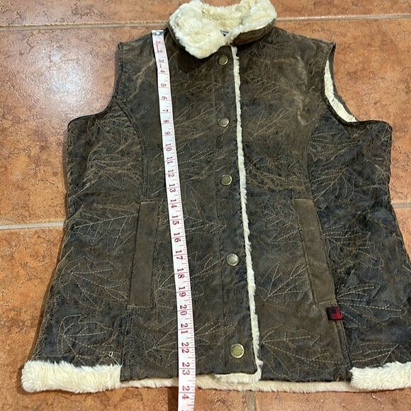 Woolrich Saddle Brown‎ Leaf Embroidered Faux Sherpa Lined Vest Jacket Sz M - Picture 12 of 12
